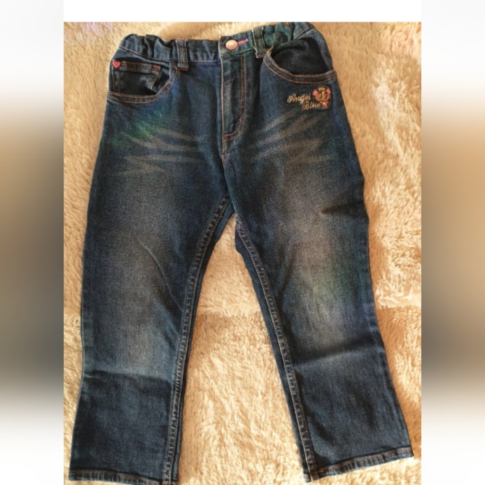 Angel Blue Jeans Dark Denim Cropped Pants, Size 130cm